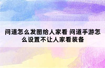 问道怎么发图给人家看 问道手游怎么设置不让人家看装备